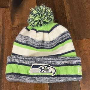 Seattle Seahawks Pom Beanie - Lime Green, Navy & White